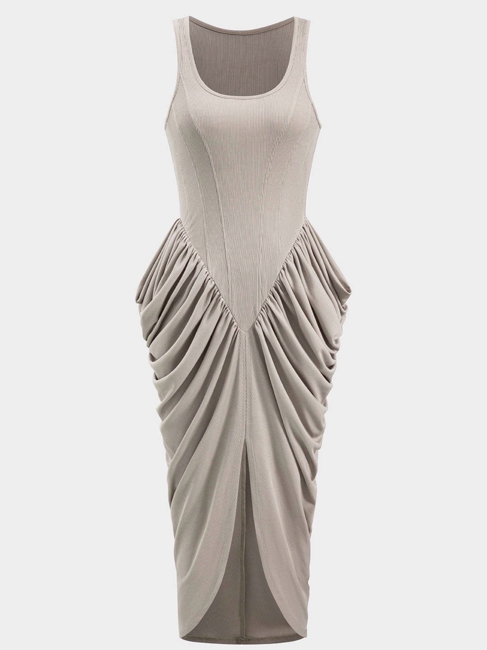 Ruched Corset Maxi Dress Beige